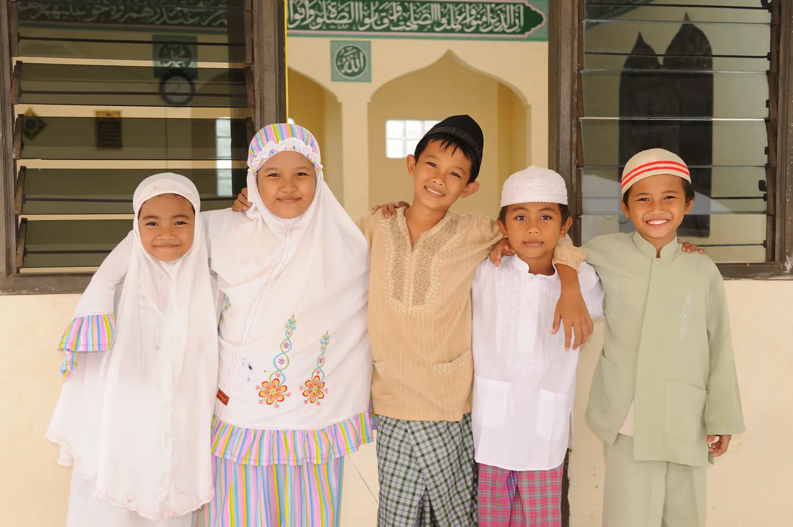 Cham Muslim Students Cham Muslim students standing together outside a classroom